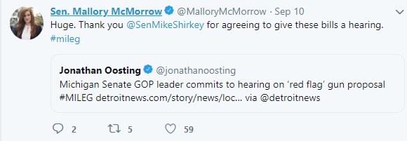 Here is Senate Red Flag bill sponsor Mallory McMorrow gleefully thanking Shirkey
